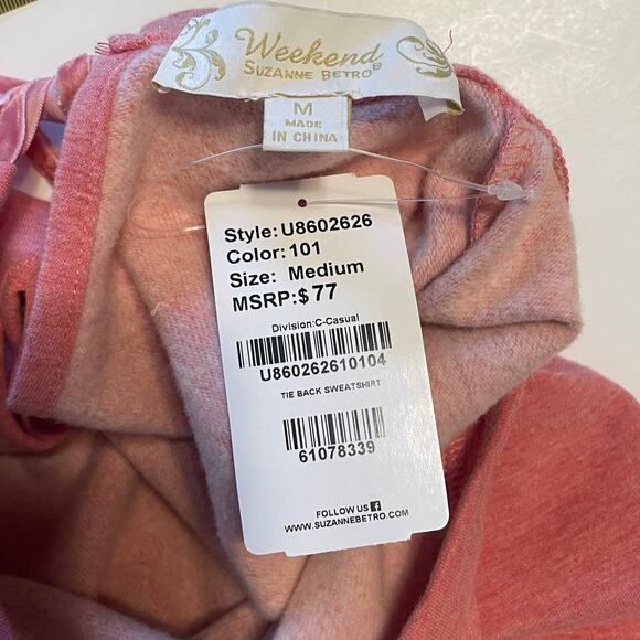 Weekend Suzanne Betro NEW Bell Sleeve Sweatshirt Womens Medium Faux Pearl Trim - Picture 4 of 7